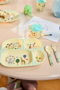 Baby Melamin Skje Og Gaffel Med Tivolitrykk - Mint