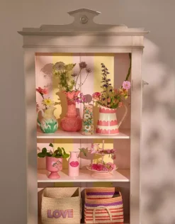 Blomsterpotte Med Fot I Rosa Med Håndmalte Blomster