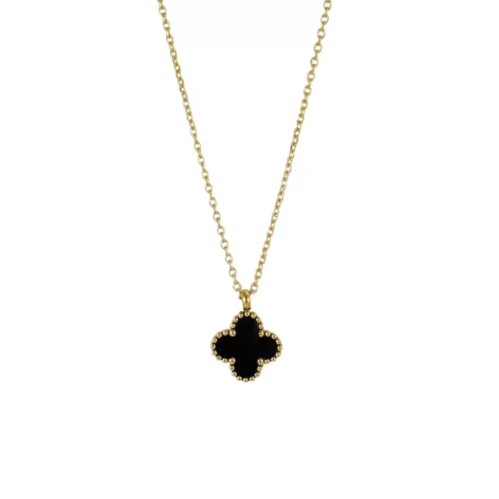 Clover Emaljesmykke Svart/Gull Clover