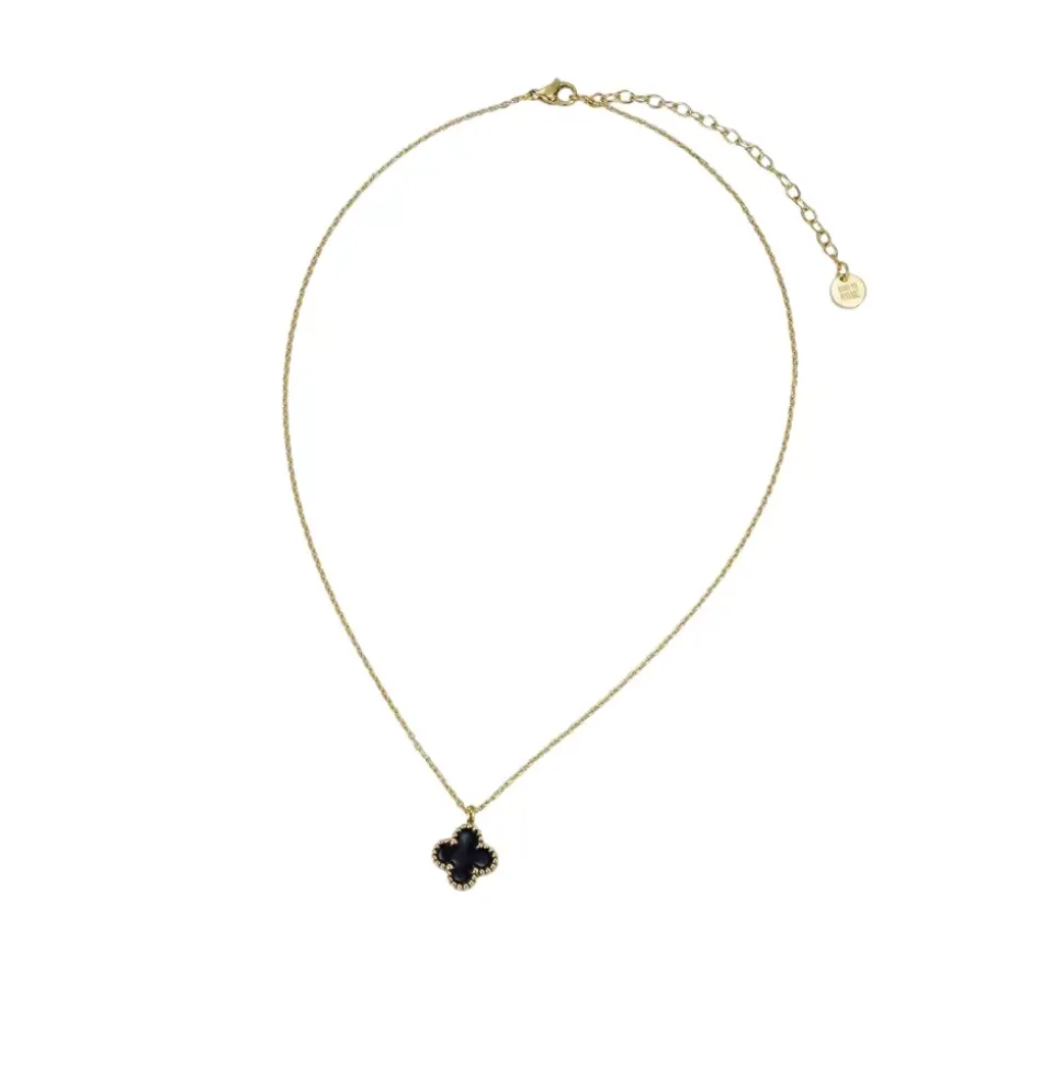 Clover Emaljesmykke Svart/Gull Clover
