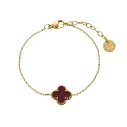 Clover Enamel Armbånd Burgunder/Gull