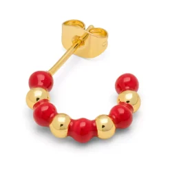 Color Ball Beads Hoops Par (2 stk) Gold Plated/Passion Red