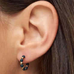 Color Ball Beads Hoops Par (2 stk) Gold Plated/Retro Dark Blue