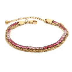 Dobbelt Armbånd m/ Krystaller Rosa