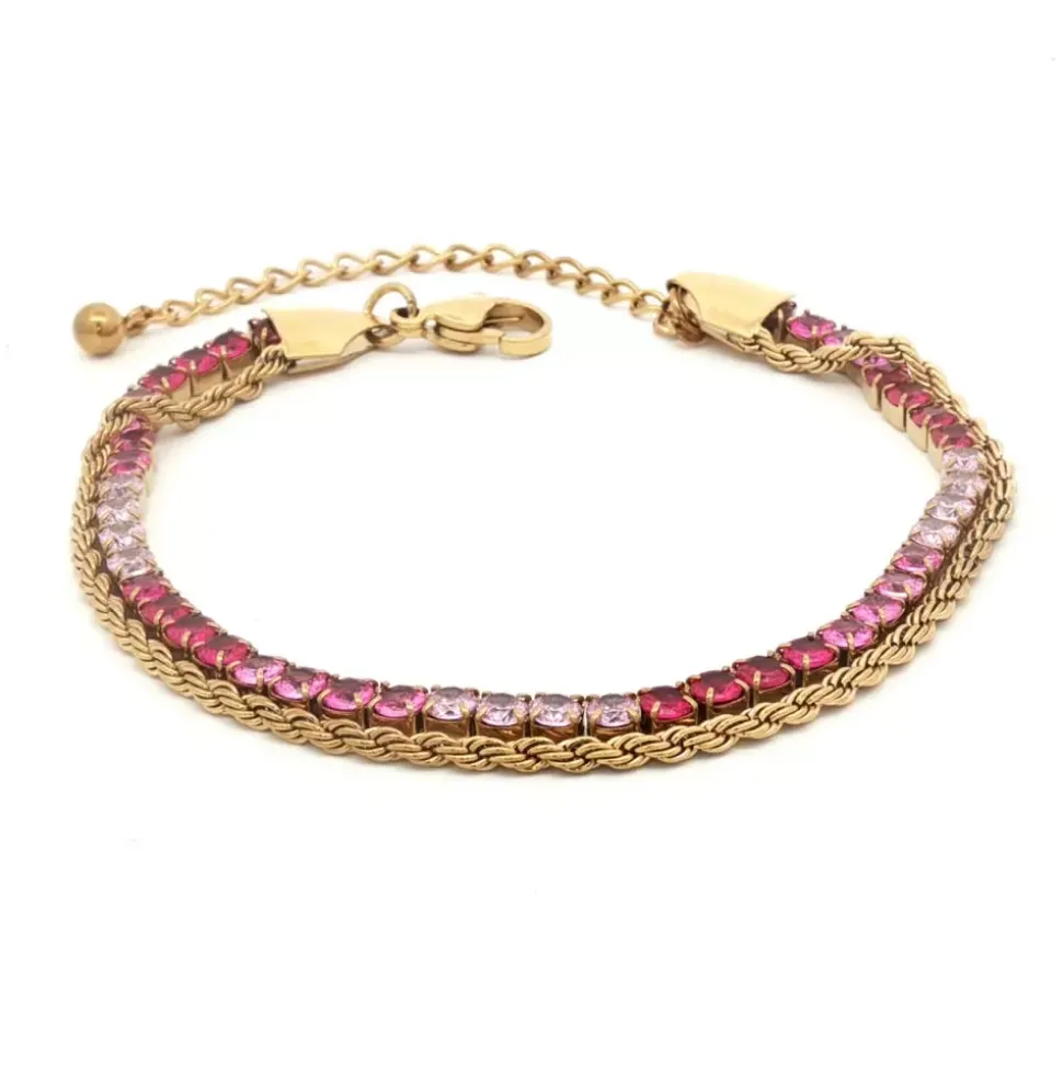 Dobbelt Armbånd m/ Krystaller Rosa