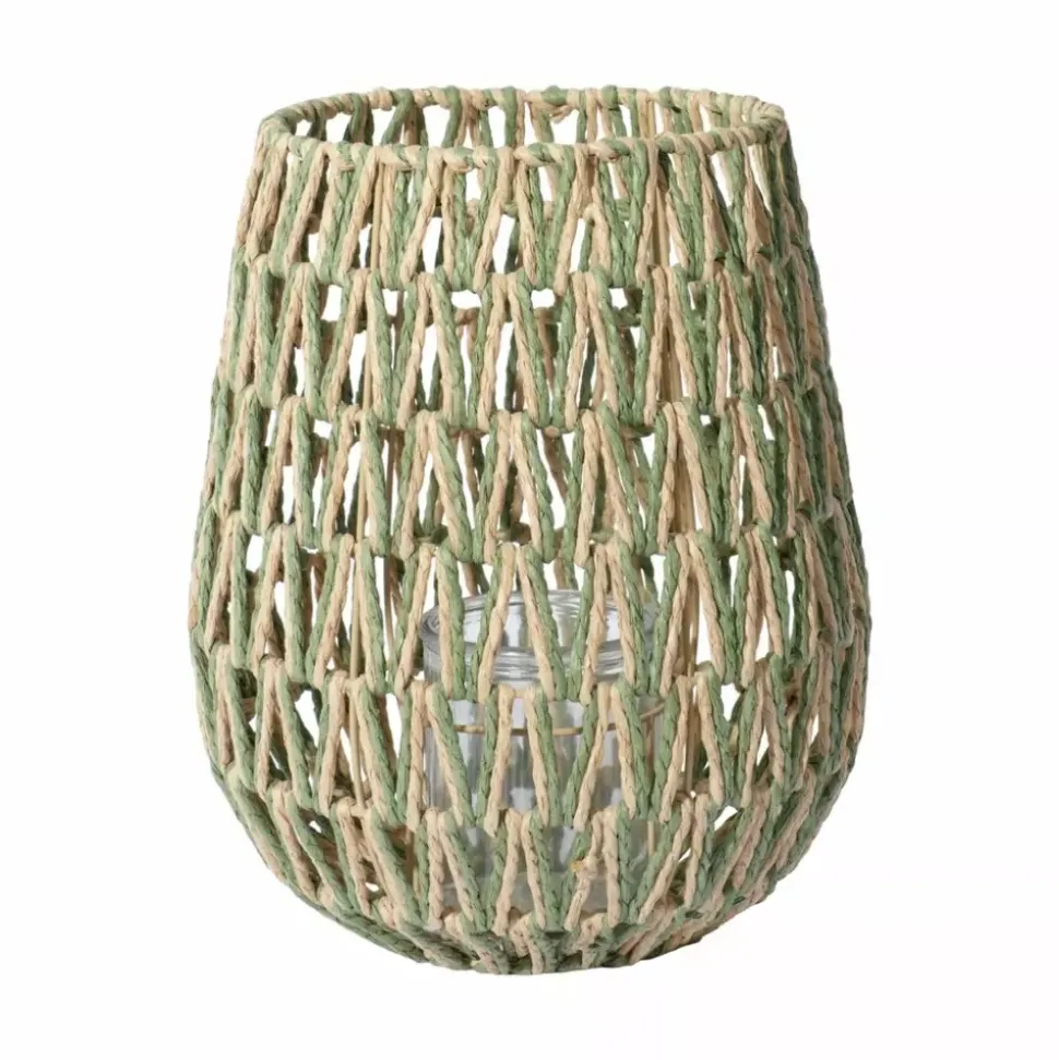 Harley Lanterne Flettet Grønn/Natur m/glass D27 H34