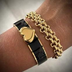 Heart Enamel Armbånd Black/Gull