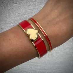 Heart Enamel Armbånd Rød/Gull