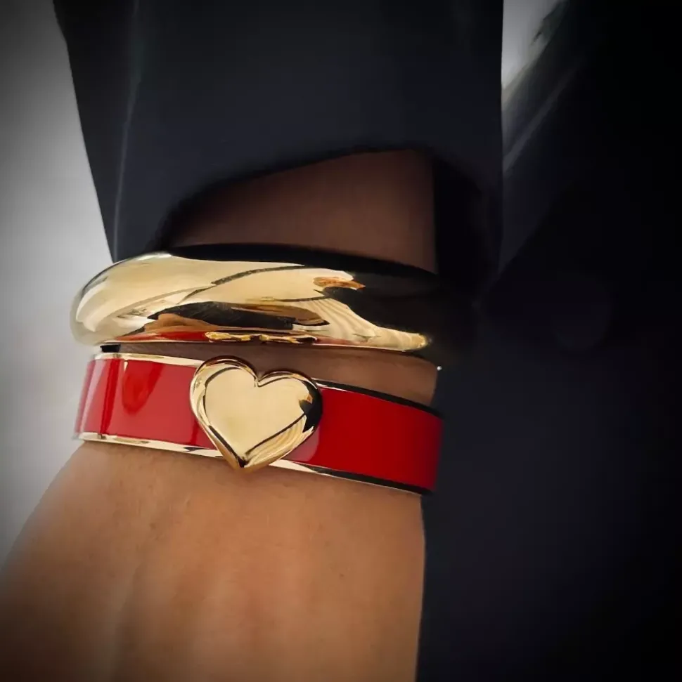 Heart Enamel Armbånd Rød/Gull