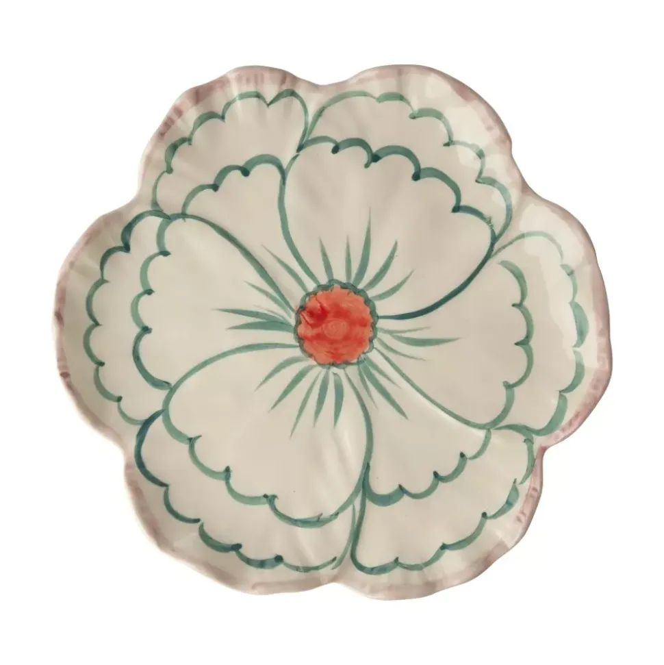 Håndmalt Blomsterformet Tallerken Jade/Rosa