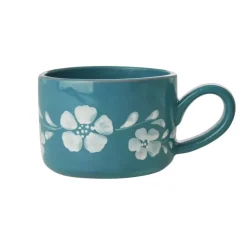 Håndmalt Cappuccinokopp Hvite Blomster