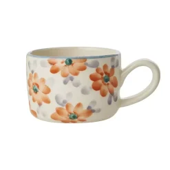 Håndmalt Cappuccinokopp Oransje Blomster