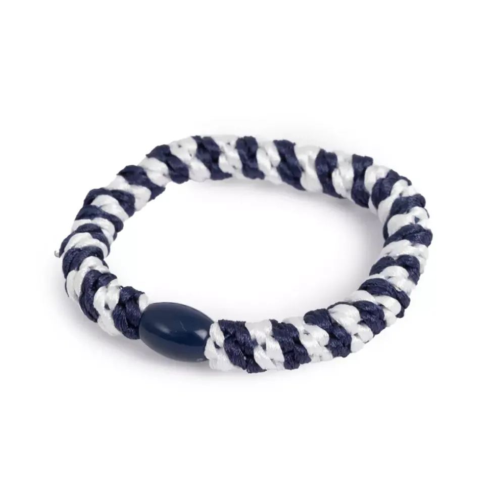 Hårstrikk Marine/hvit m/marine perle