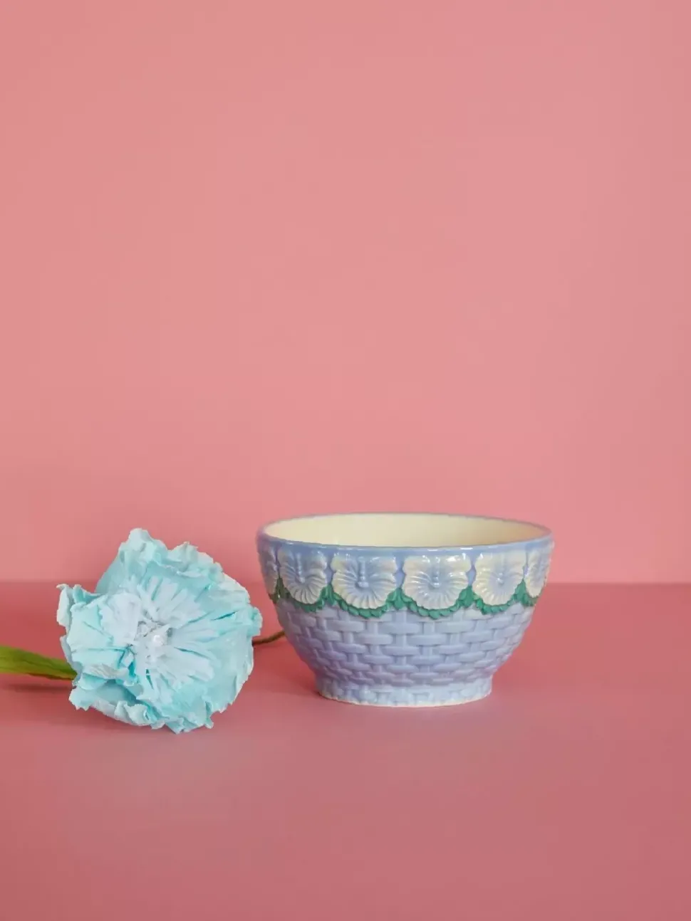 Keramikkbolle Med Blomstermotiv Blå