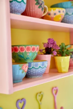 Keramikkbolle Med Blomstermotiv Blå