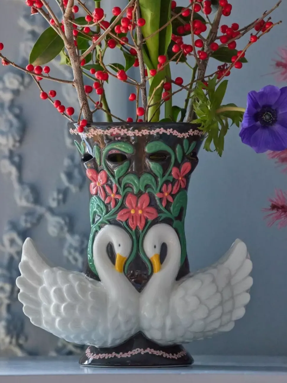 Keramikkvase Svaner