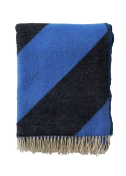 Klippan - Pledd Med Striper Blå/Svart
