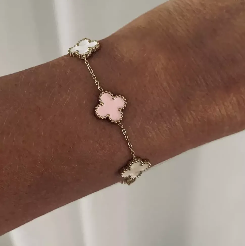 Kløver Mix Armbånd Rosa/Gull