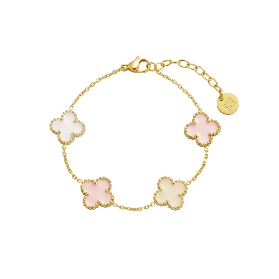 Kløver Mix Armbånd Rosa/Gull