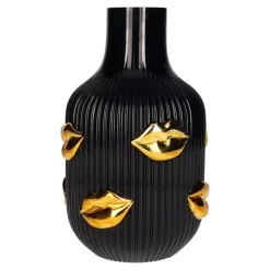 L´Amour Vase H(25Cm) Lips Gull/Svart Sprayet
