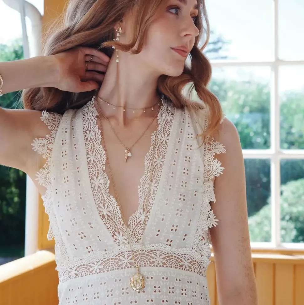 Langt Kjede Med Locket, Lilies & Pearls