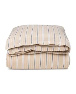 Lexington Beige/Hvit Striper Bomullspoplin Sengesett Dobbeldyne