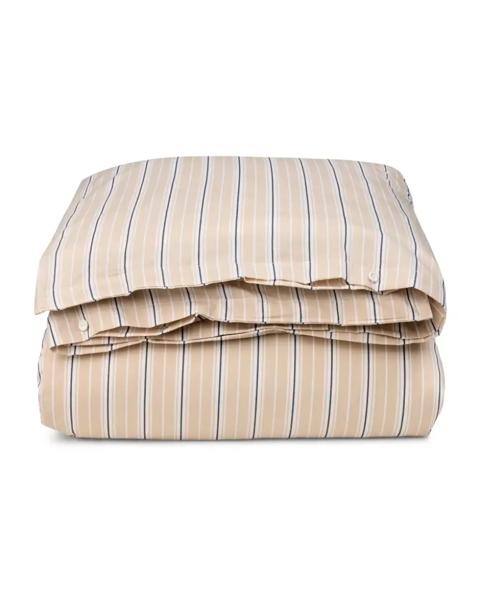 Lexington Beige/Hvit Striper Bomullspoplin Sengesett Dobbeldyne