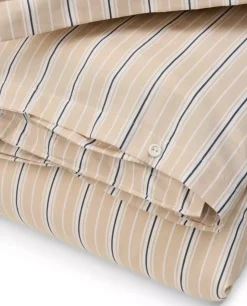 Lexington Beige/Hvit Striper Bomullspoplin Sengesett Dobbeldyne