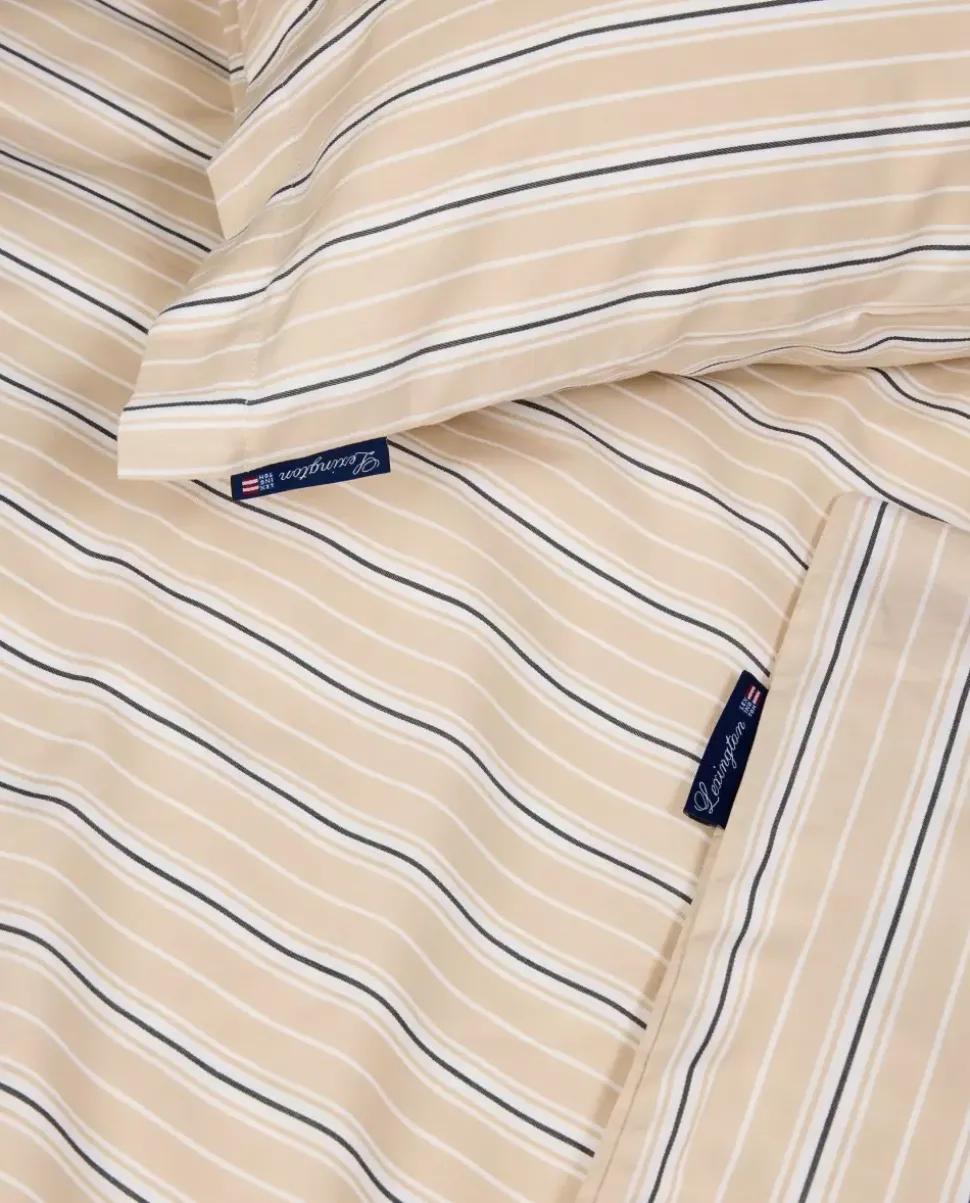 Lexington Beige/Hvit Striper Bomullspoplin Sengesett Dobbeldyne