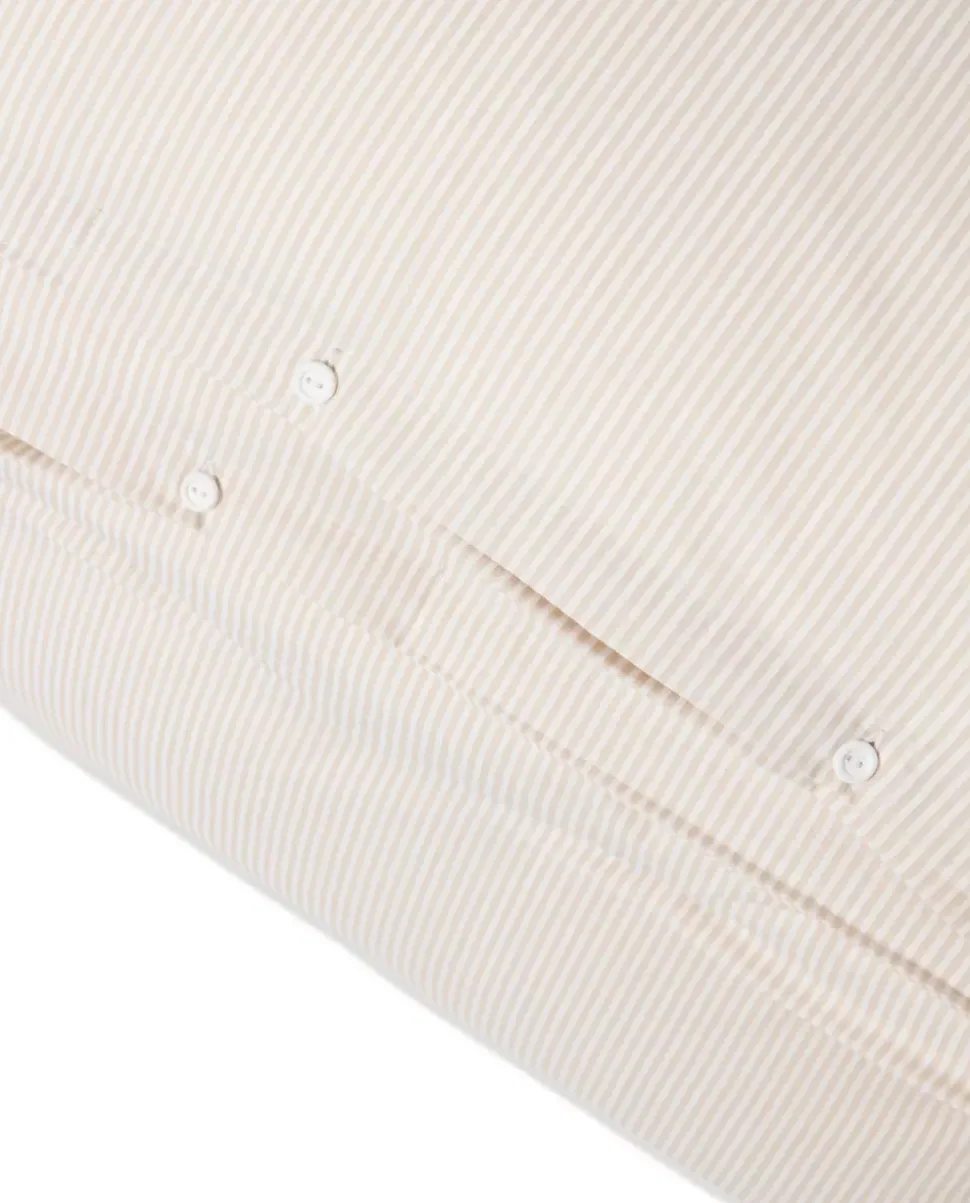Lexington Beige/Hvitt Stripet Sengesett I Bomullssateng Dobbeldyne