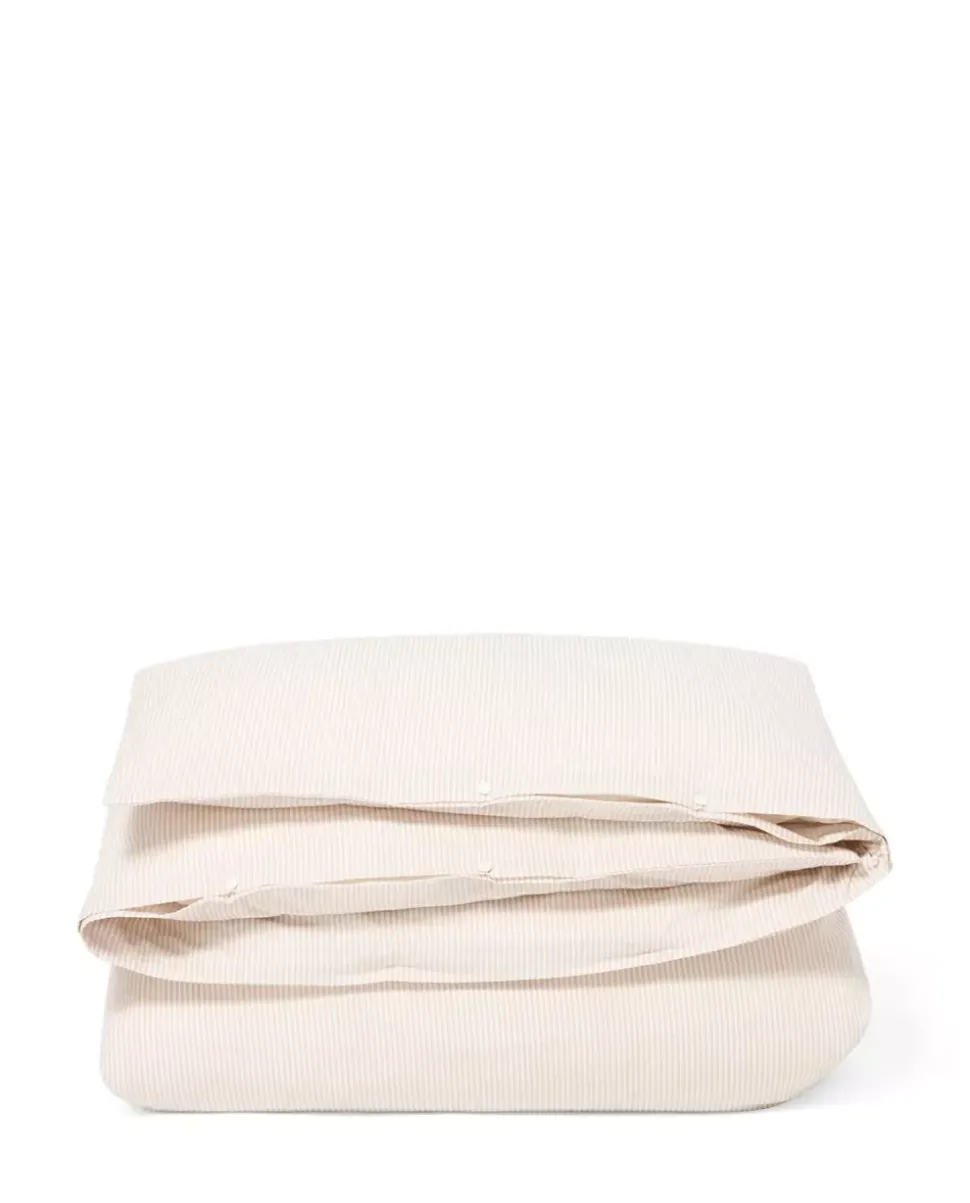 Lexington Beige/Hvitt Stripet Sengesett I Bomullssateng Dobbeldyne