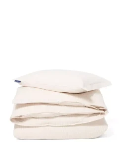 Lexington Beige/Hvitt Stripet Sengesett I Bomullssateng Dobbeldyne