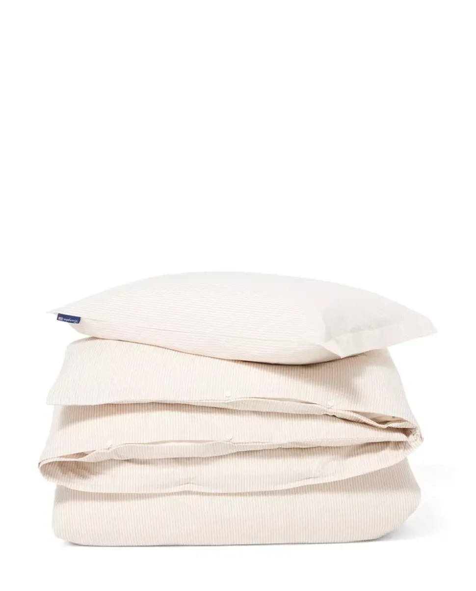 Lexington Beige/Hvitt Stripet Sengesett I Bomullssateng Dobbeldyne
