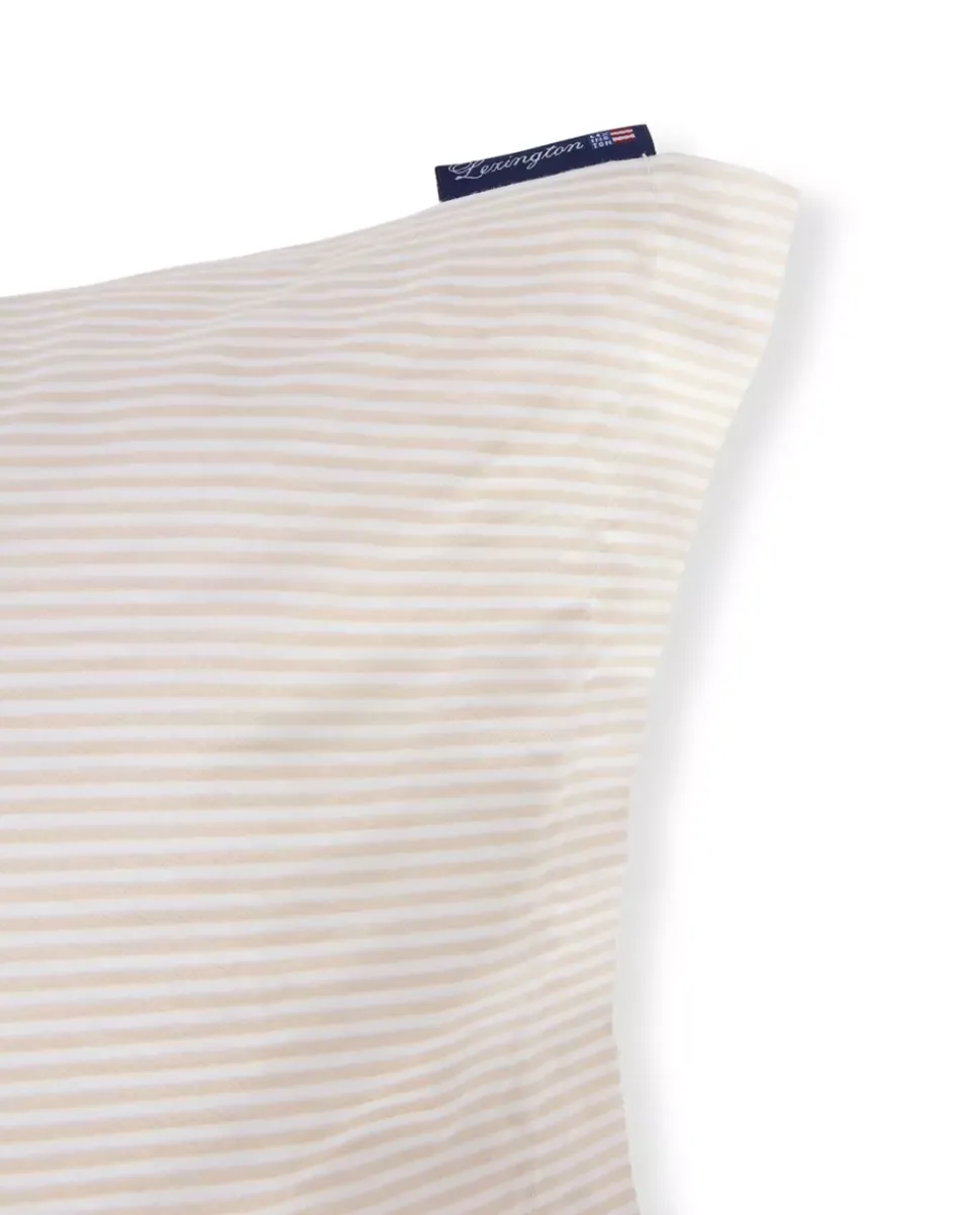 Lexington Beige/Hvitt Stripet Sengesett I Bomullssateng Dobbeldyne