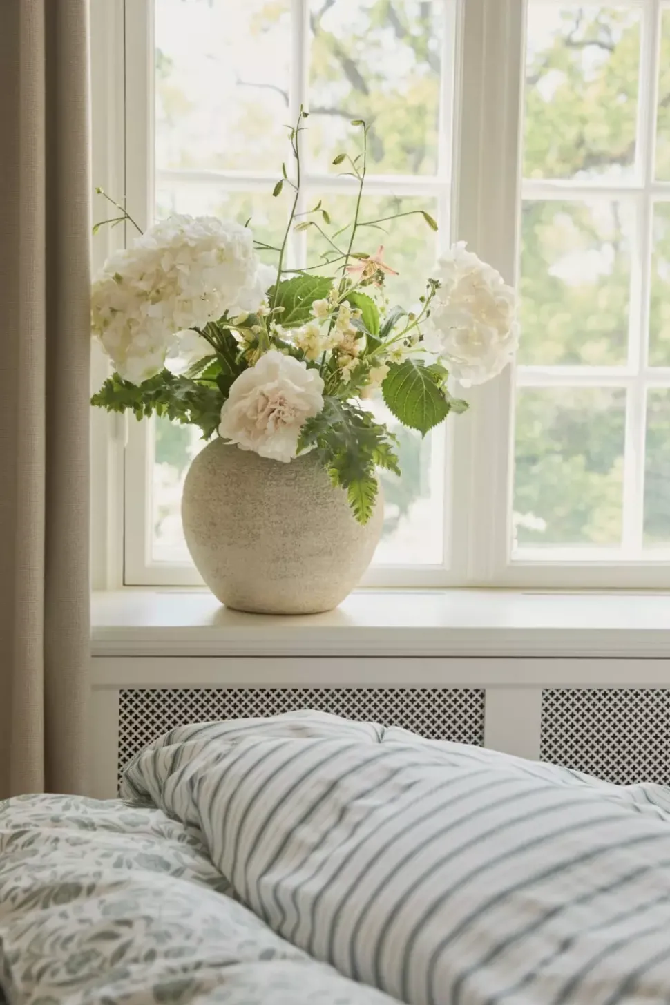Lexington Hvit/Ecualyptus Blomster Bomullsateng Sengesett Dobbeldyne