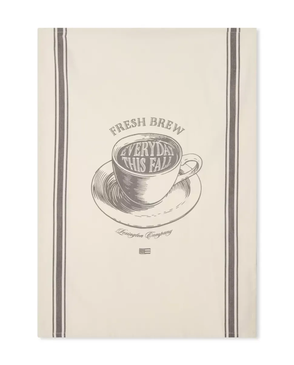 Lexington Kjøkkenhåndkle I Bomull Med Fresh Brew-Print Hvit/Mørk Grå 50x70