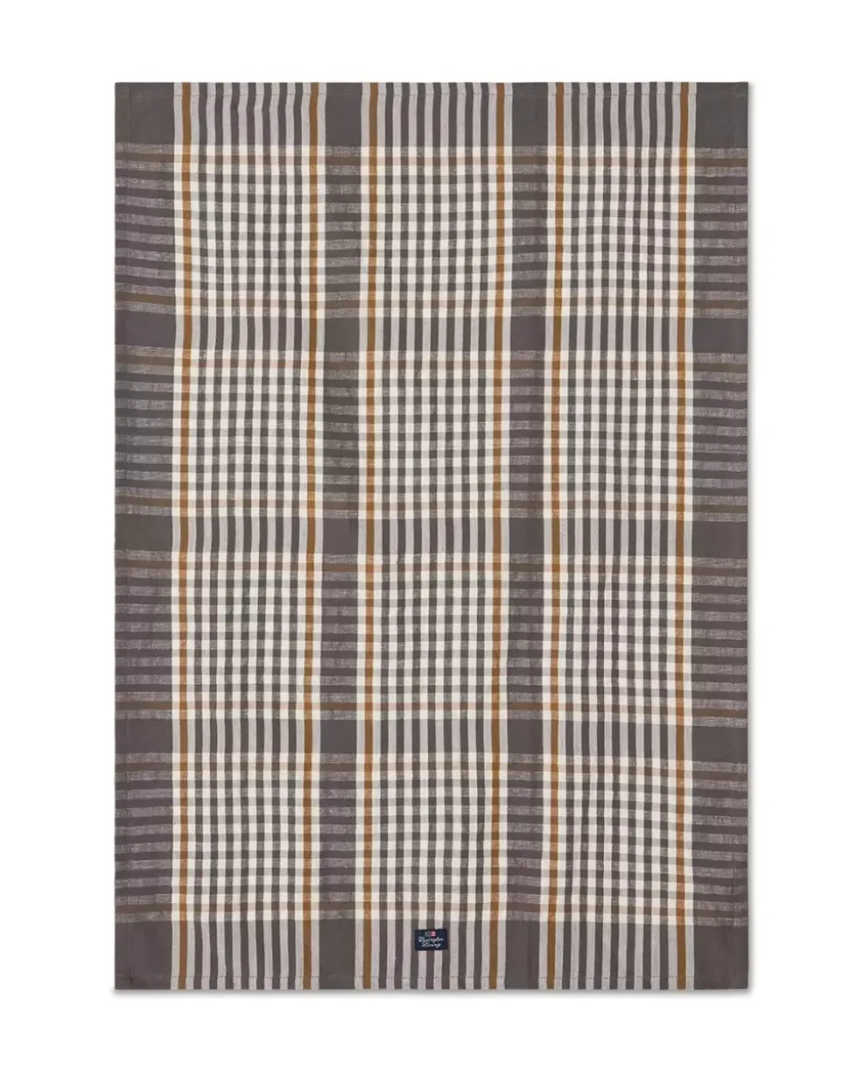 Lexington Kjøkkenhåndkle I Lin/Bomull Med Ruter Grå/Hvit/Fudge 50x70