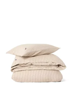 Lexington Nålestripet Bomullsflanell Sengesett Beige/Brun 140x220/50x20