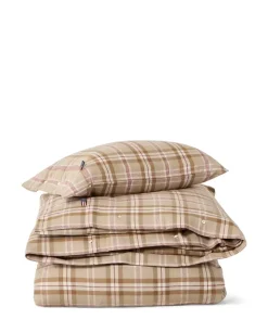 Lexington Rutete Bomullsflanell Sengesett Fudge/Beige/Fiken 200x220/2x50x70