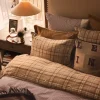Lexington Rutete Bomullsflanell Sengesett Fudge/Beige/Fiken 140x220/50x70