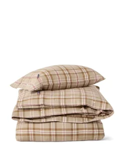 Lexington Rutete Bomullsflanell Sengesett Fudge/Beige/Fiken 140x220/50x70
