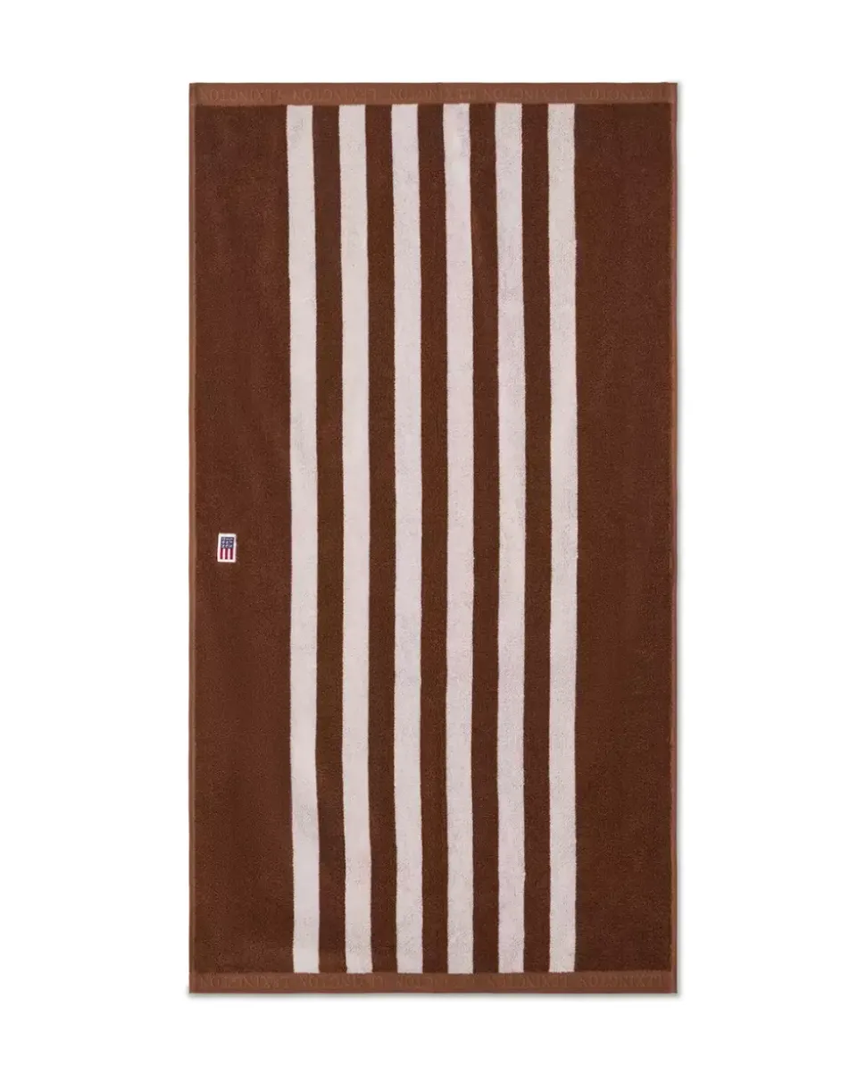 Lexington Stripet Frottéhåndkle Fudge/Snøhvit 70x130