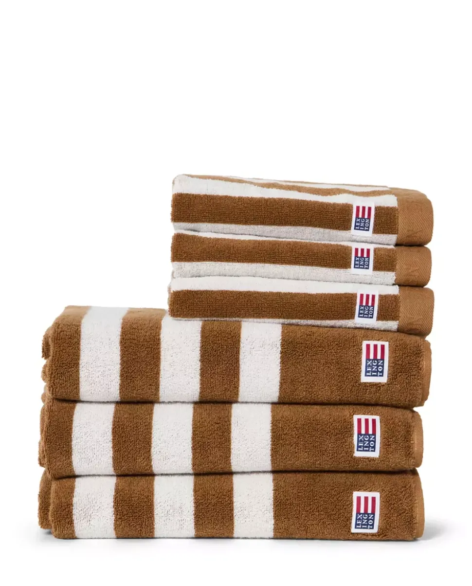Lexington Stripet Frottéhåndkle Fudge/Snøhvit 30x50