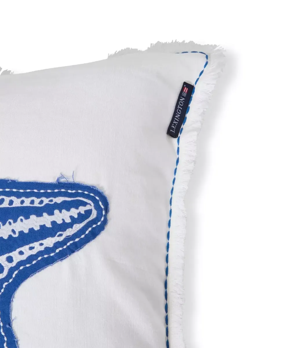 Lexington Summer Putetrekk I Linblanding Med Brodert Applikasjon, Blå/Hvit