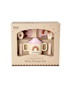 Melamin Baby Spisesett I Gaveeske Med Rosa Abc Print - 4 Deler