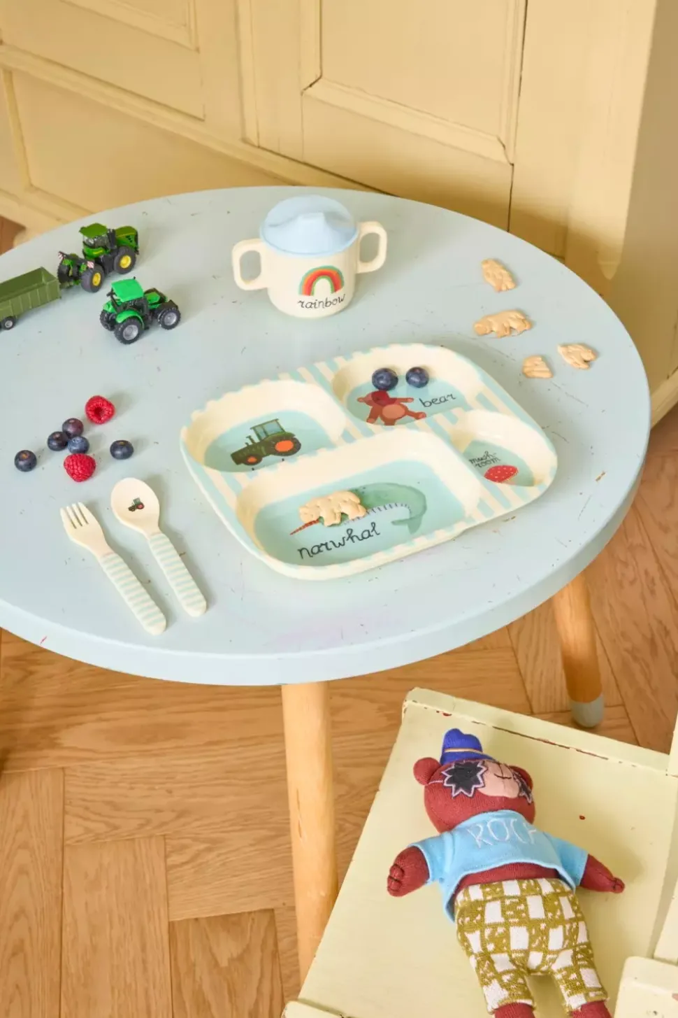 Melamin Baby Spisesett I Gaveeske Med Blått Abc Print - 4 Deler