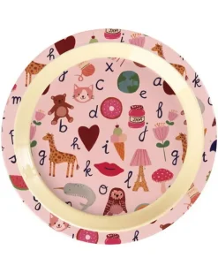 Melamin Barne Lunsjtallerken Med Rosa Abc Print