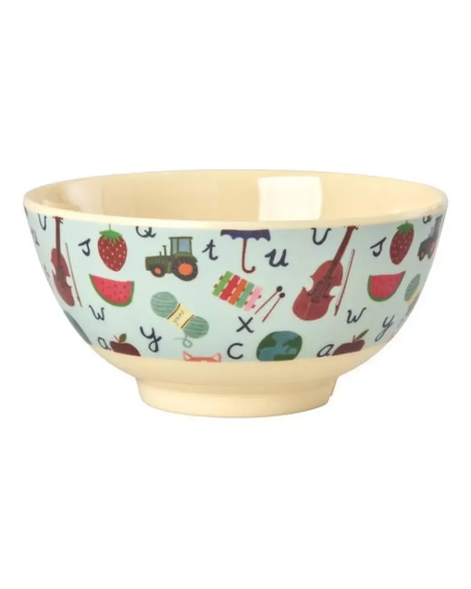 Melaminbolle Med Blått Abc Print - Medium - 700 Ml