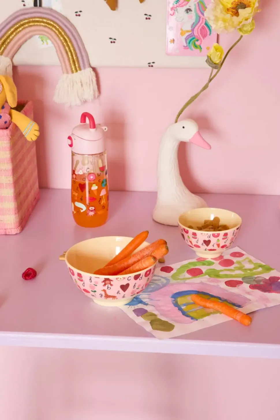 Melaminbolle Med Rosa Abc Print - Medium - 700 Ml