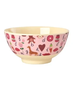 Melaminbolle Med Rosa Abc Print - Medium - 700 Ml